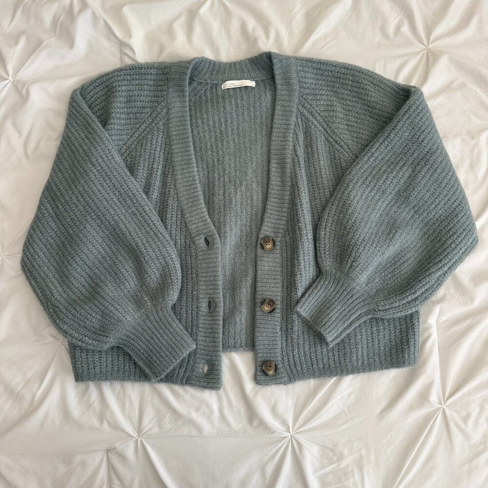 Oak + Fort Green Blue Knit Chunky Sweater Cardigan
